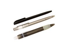 Three Black Plastic Pens Stock Images
