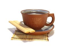 Ceramic Cup Of Tea And Cookies On White Stock Images