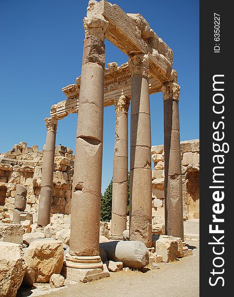 Roman ruins bacchus temple in lebanon