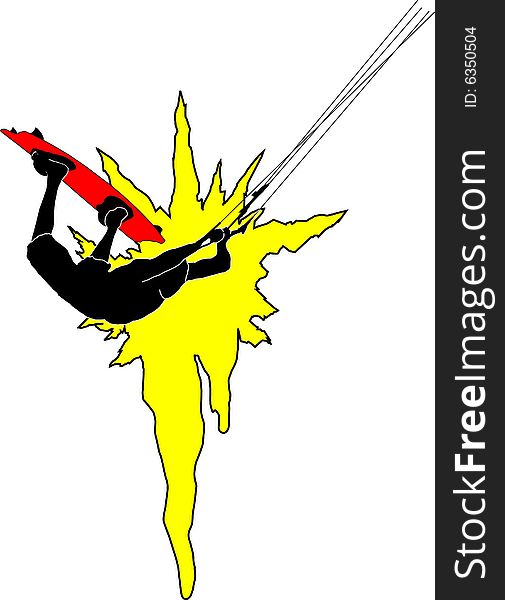 Flying kiter on a background of a yellow blot