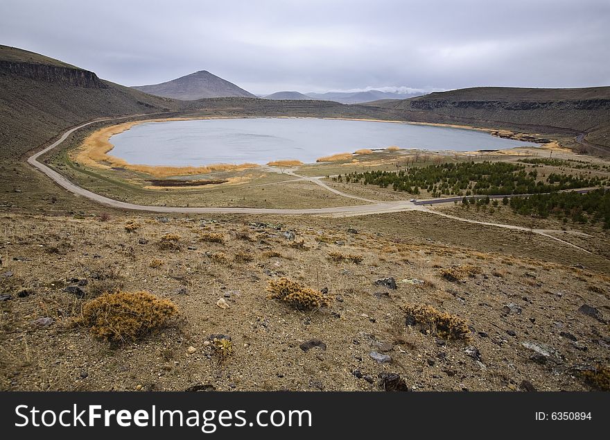 Lake In The Crater Of A Volcano