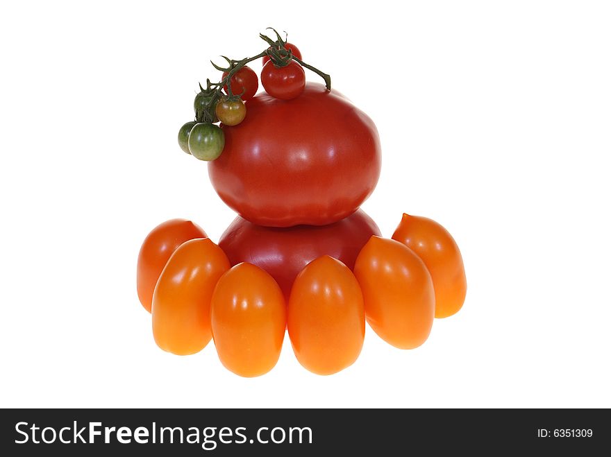 Small and big tomatoes isolated on white background