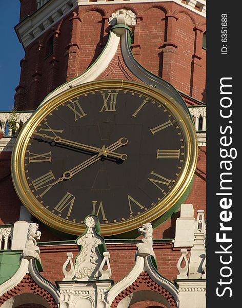 Clock on the tower. Kremlin in Moscow, Russia