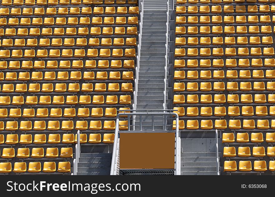 The stand with yellow seats. The stand with yellow seats.