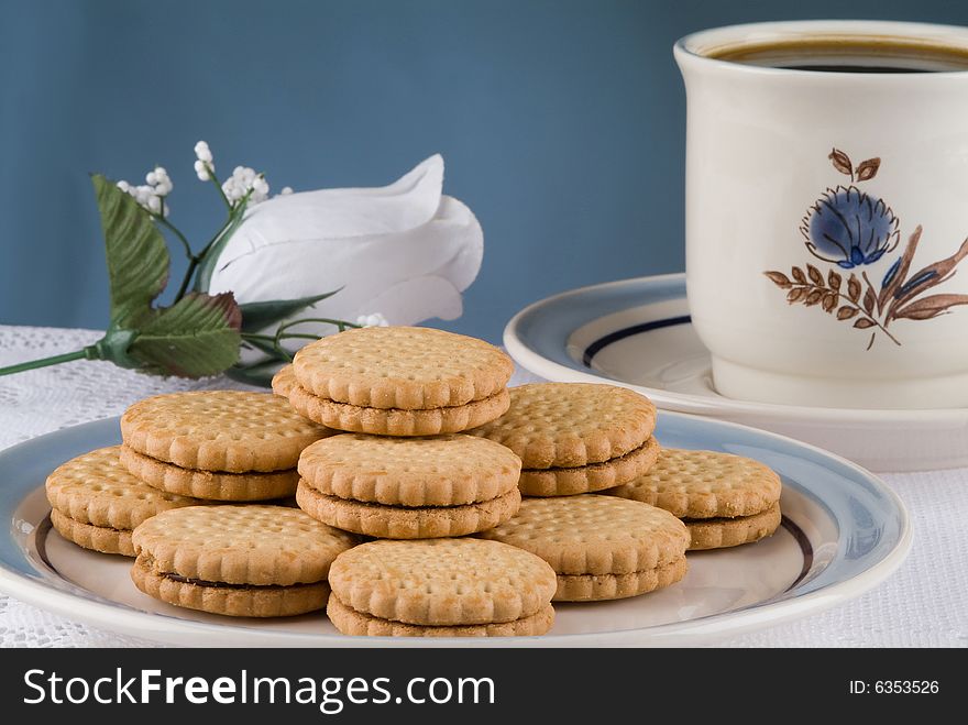 Nice plate of cookies and a cup of coffee. Nice plate of cookies and a cup of coffee