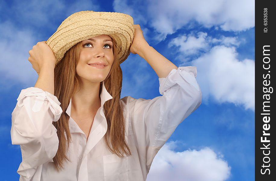 Beautiful Image of Woman Outdoors with Straw Hat. Beautiful Image of Woman Outdoors with Straw Hat.