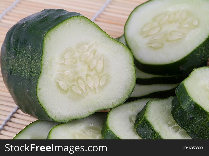 Fresh cucumber in slices closeup