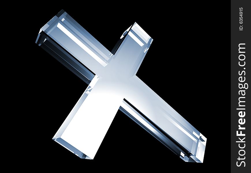 Cross made of glass on black background. Cross made of glass on black background