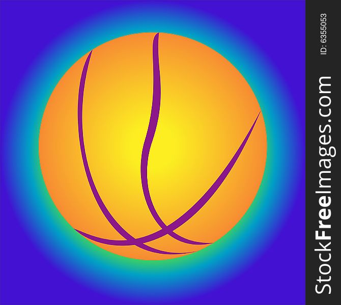 Ball for basketball sport in the square blue gradient purple lines. Ball for basketball sport in the square blue gradient purple lines