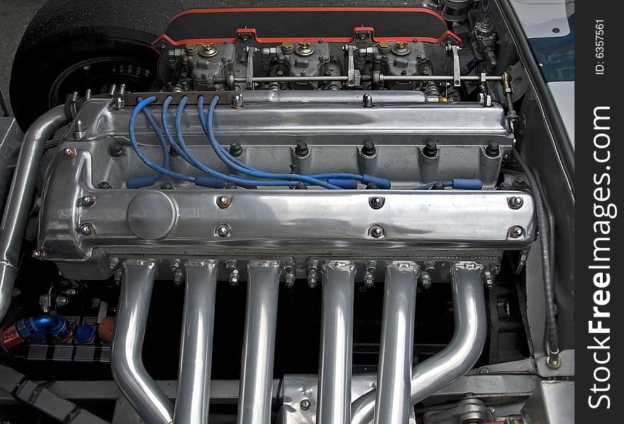 Six cylinder English racing engine in aluminum. Six cylinder English racing engine in aluminum