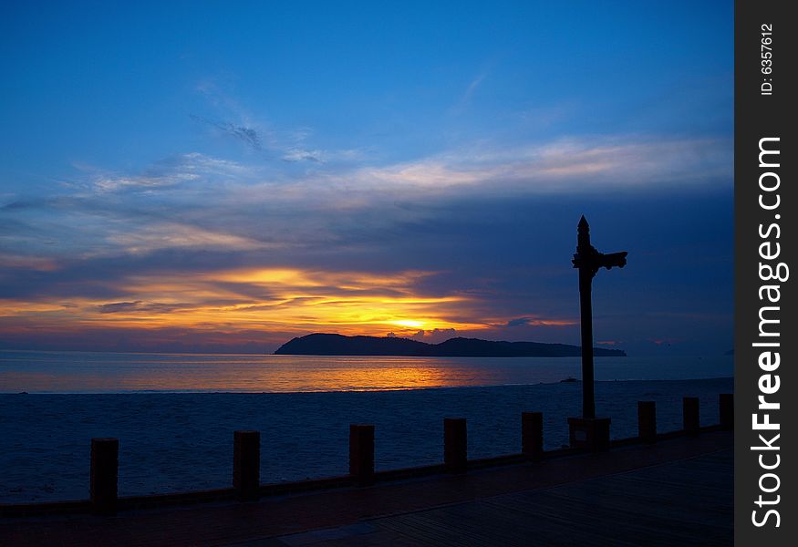 Beach scenery during sunset on holiday island two. Beach scenery during sunset on holiday island two