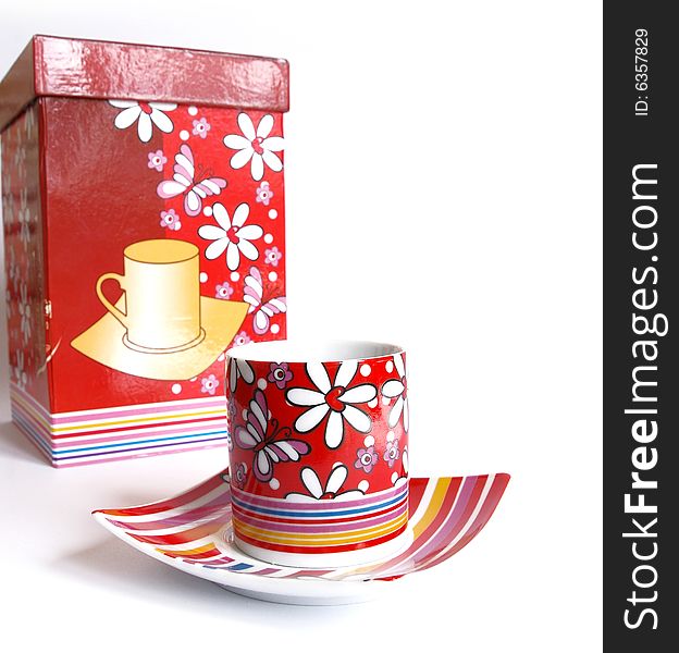 Tea Cups In Gift Packing Isolated