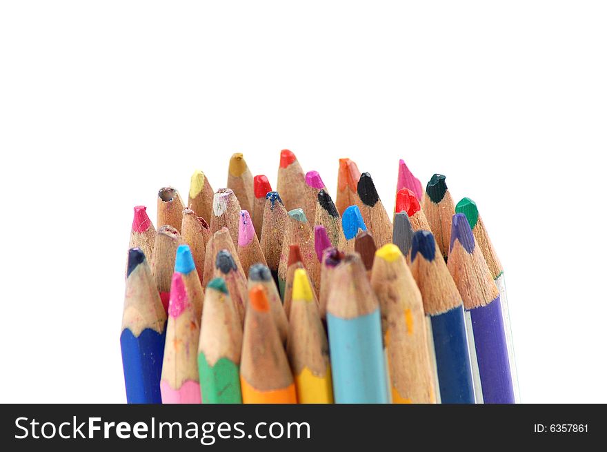 Bunch of color pencils in white background