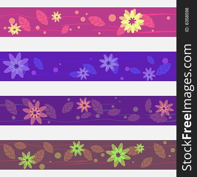 Four separated banner with similar design elements such as flowers for your text. Four separated banner with similar design elements such as flowers for your text.