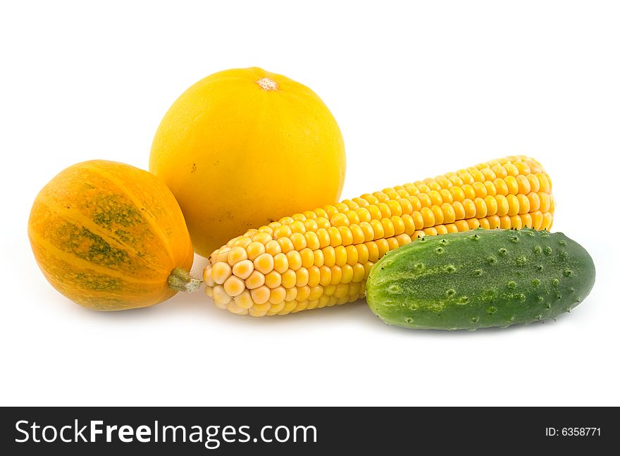 Ripe beautiful and tasty vegetables on a white background