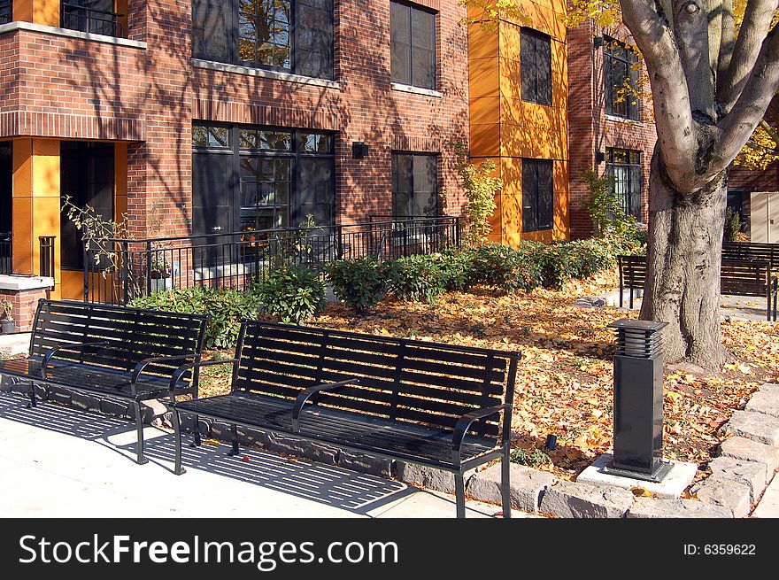 Yellow building with garden in autumn