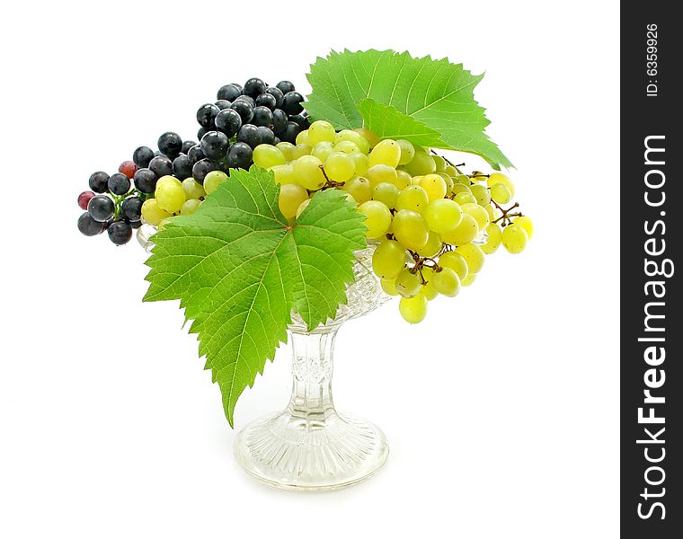 Cluster Green And Blue Grape Isolated On White