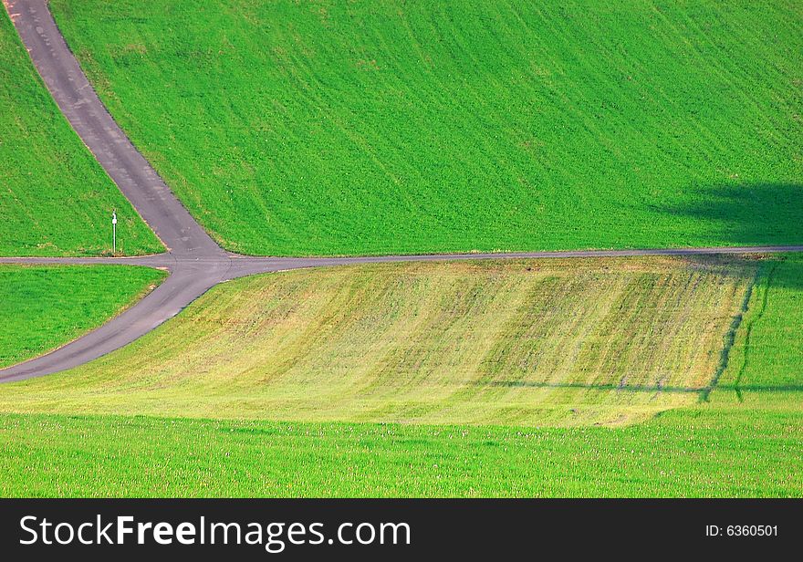 A typical landscape of south west Germany with crossing country roads