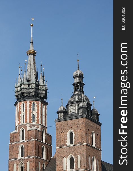 Center of cracow / krakow in poland, famous building, this detail shows polish architecture from that times. Center of cracow / krakow in poland, famous building, this detail shows polish architecture from that times