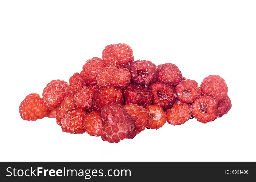 Heap of Raspberries on white background.