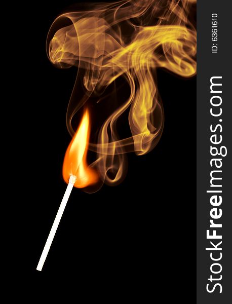 Match fire smoke on black background