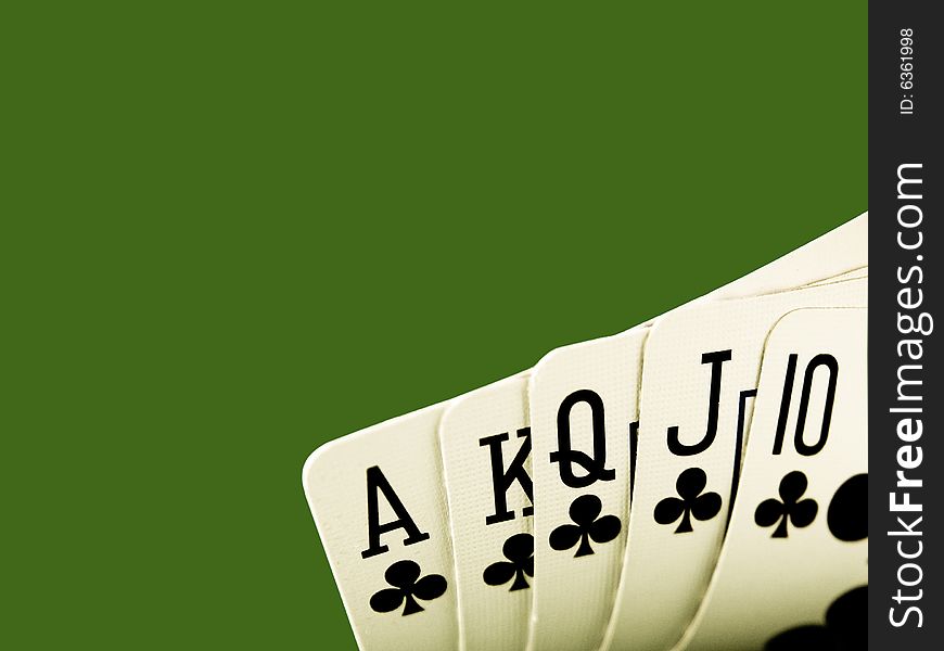 Royal flush with green background