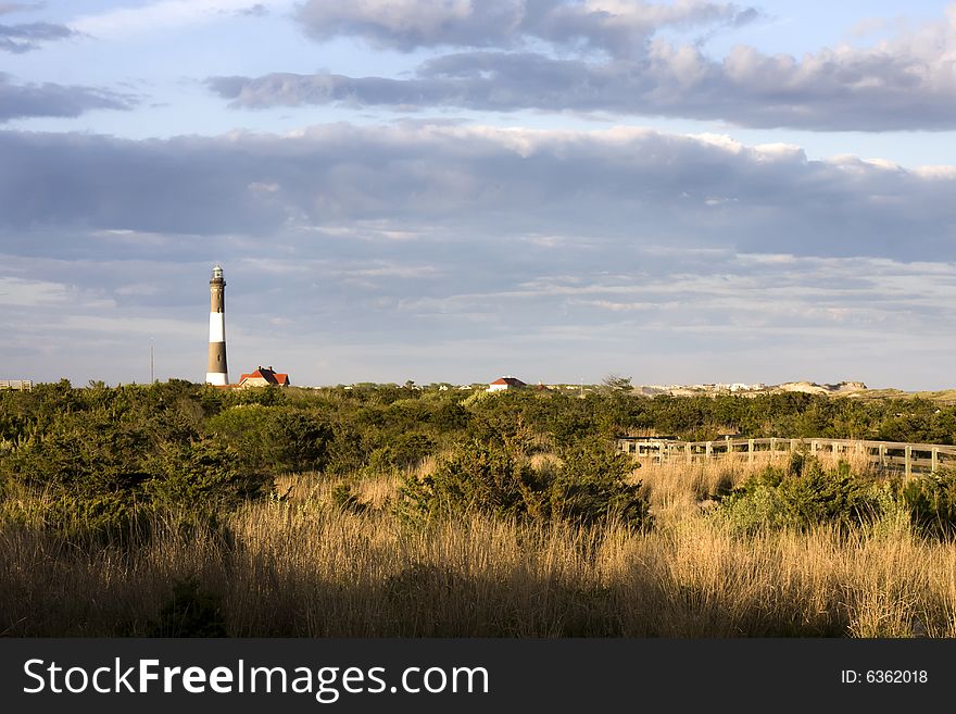 Lighthouse on Fire Island National Seashore at Dusk. Lighthouse on Fire Island National Seashore at Dusk