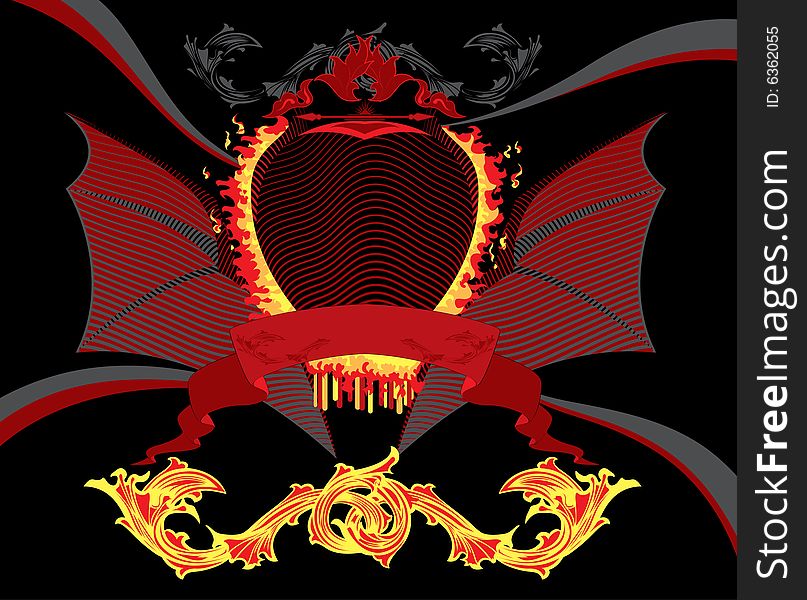 Background with burning blazon stylized bat