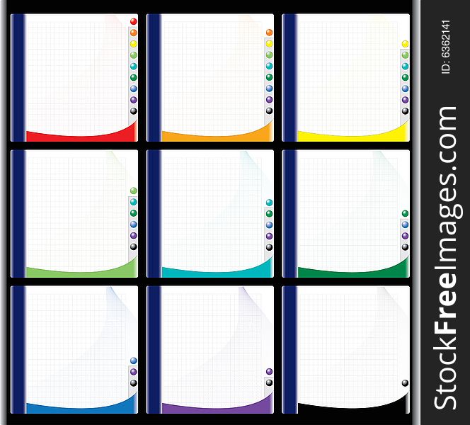 Set with nine stylized sheet a note pad. Set with nine stylized sheet a note pad