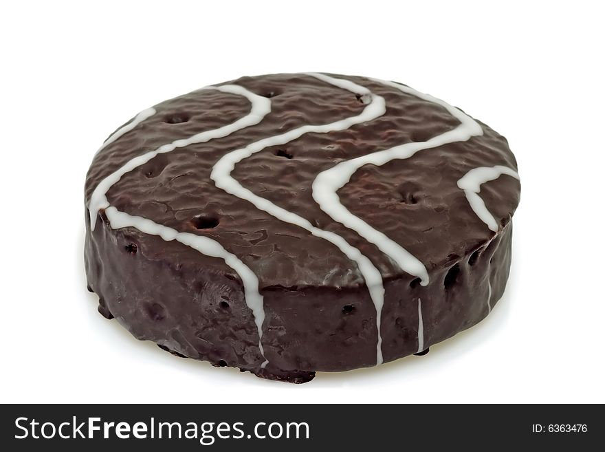 Little chocolate cake on bright background