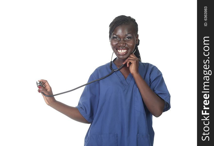 Medical employee or student isolated on white