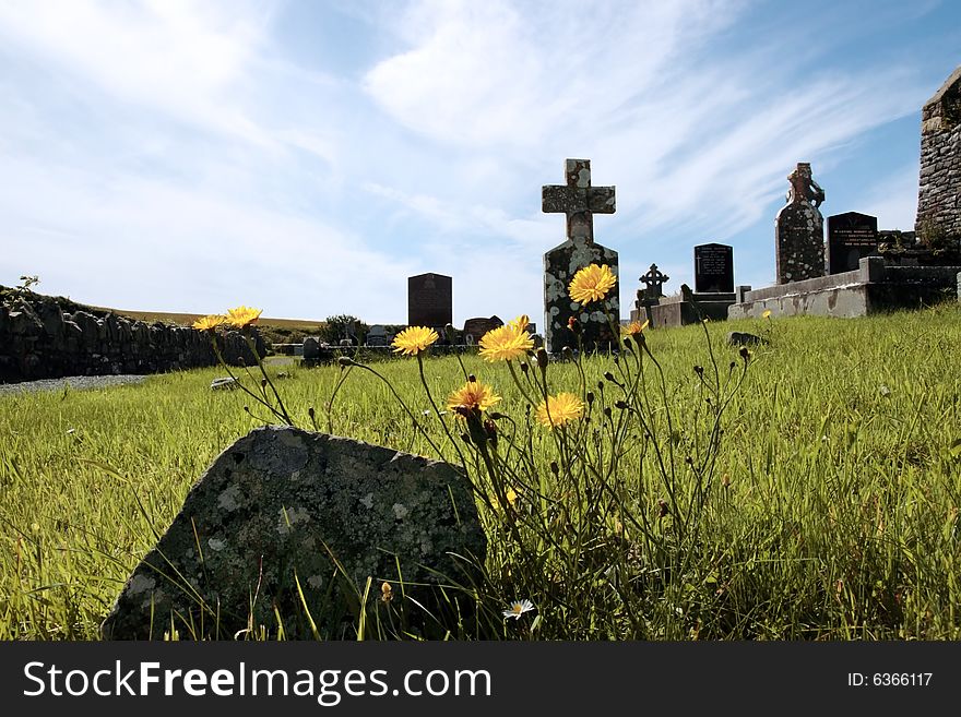 An old irish graveyard in Kerry on the west coast of Ireland. An old irish graveyard in Kerry on the west coast of Ireland