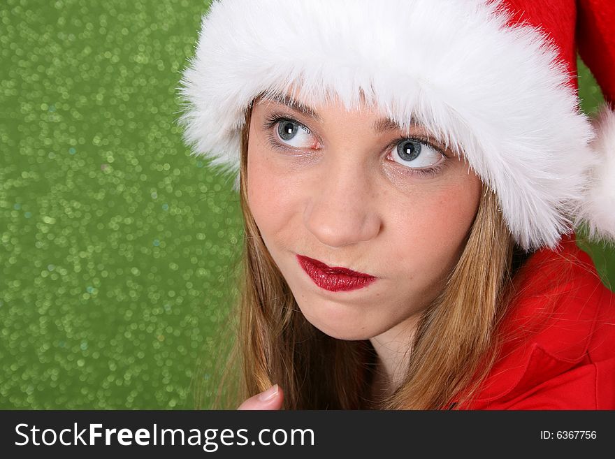 Christmas teen wearing a red hat with facial expression