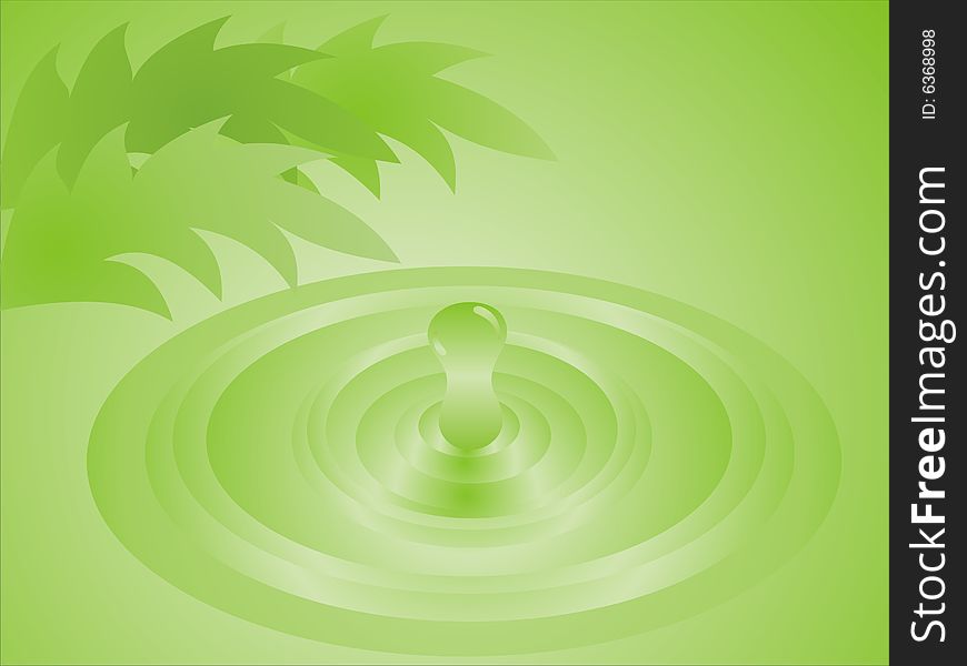 This is illustration about water drop on the green water.