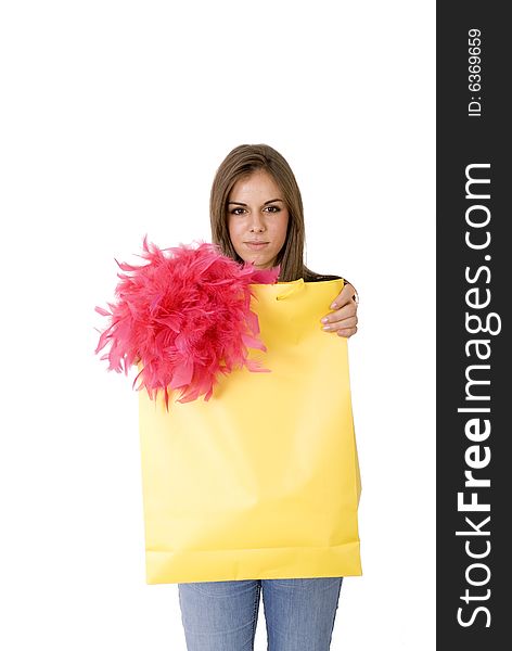 Woman holding a shopping bag and her boyfriend. Woman holding a shopping bag and her boyfriend