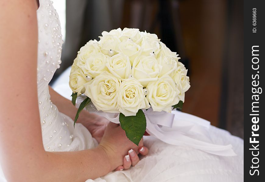Close-up of wedding bouquet at bride's hands