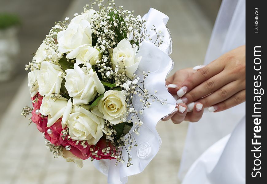 Close-up of wedding bouquet at bride's hands