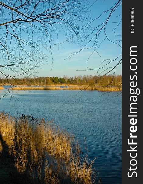 Lake in a sun day  early in spring