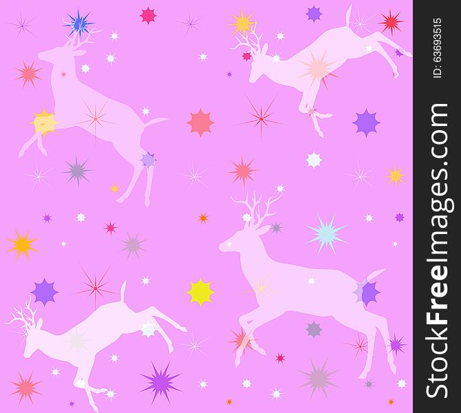 Pink background with shapes of the reindeer and stars. The Abstract vector illustration with a variety light color of the reindeer shapes and colorful shapes of the stars, for creating your beautiful design. Vector file organized in layers for easy editing. Design crafts, fabrics, decorating, printable production, albums, cover books, web background, textures and patterns. Pink background with shapes of the reindeer and stars. The Abstract vector illustration with a variety light color of the reindeer shapes and colorful shapes of the stars, for creating your beautiful design. Vector file organized in layers for easy editing. Design crafts, fabrics, decorating, printable production, albums, cover books, web background, textures and patterns.