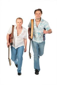 Two Running Men With Guitars Stock Images Two Running Men With Guitars Stock Images