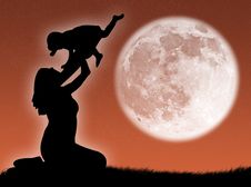Mother And Son In The Moon Royalty Free Stock Images Mother And Son In The Moon Royalty Free Stock Images