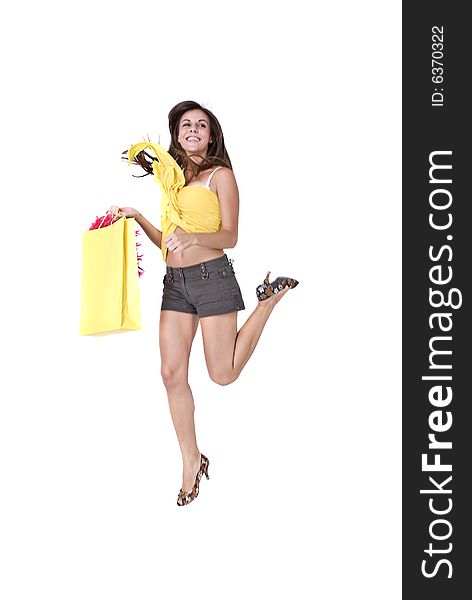 Happy girl with yellow bag