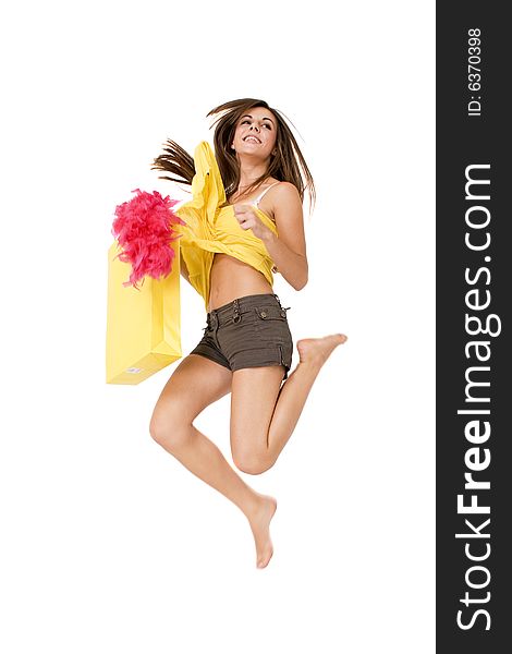 Happy girl with yellow bag. Happy girl with yellow bag