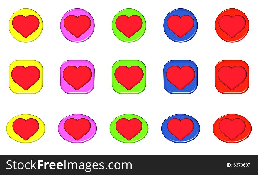 Set of buttons 3d theme heart and love. Set of buttons 3d theme heart and love