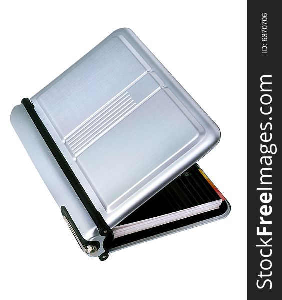 Aluminium notebook isolated on white
