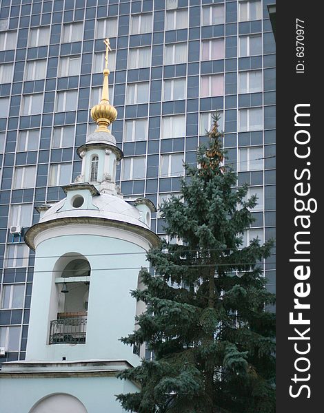 The church and the modern building