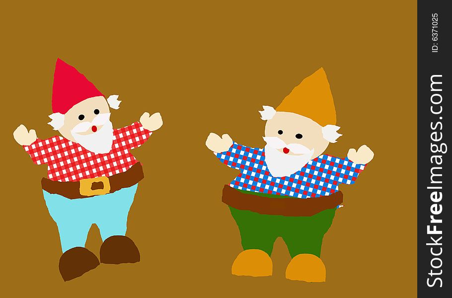 2 gnomes on a gold background, designed by Rachel Knoblich. 2 gnomes on a gold background, designed by Rachel Knoblich