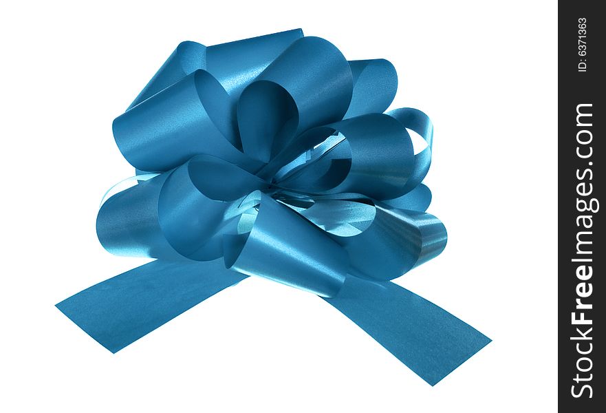 Blue bow isolated on white background.