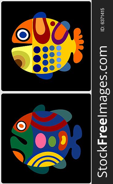 Two color vector fishes on black backgroung. Easy to edit. Two color vector fishes on black backgroung. Easy to edit.