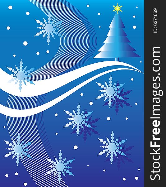 A Christmas Tree Sits on a Snowy Hill in an Abstract Holiday Illustration. A Christmas Tree Sits on a Snowy Hill in an Abstract Holiday Illustration.
